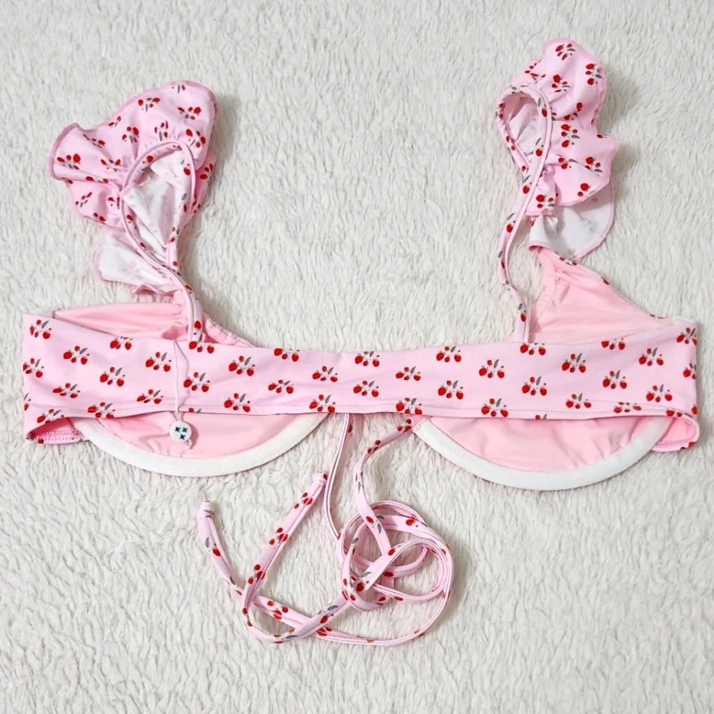 New!Frankie's Bikinis‎ Baby Berry Birdie Ruffle Bikini Top
